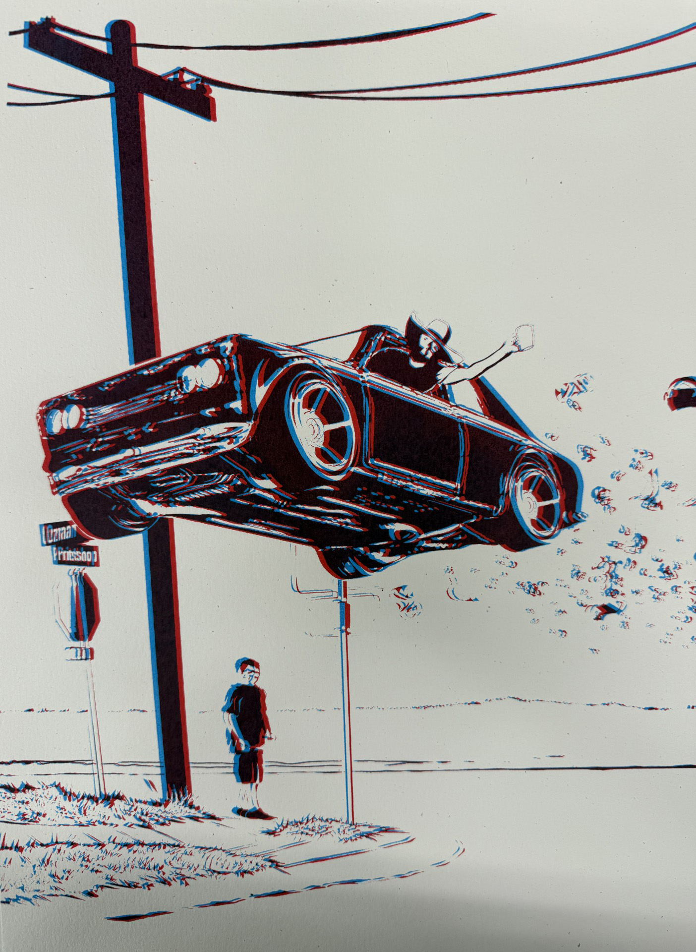 Father and Son (3D anaglyph) - Screen Print exploring family relationships through stereoscopic vision