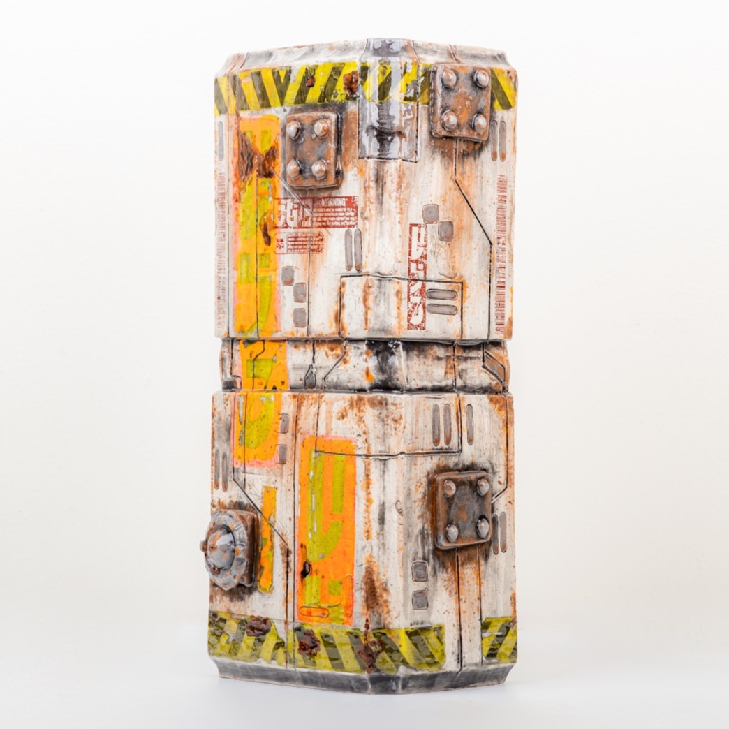 Sci-Fi Industrial Coin-Bank - A functional ceramic sculpture merging nostalgia with futuristic industrial design